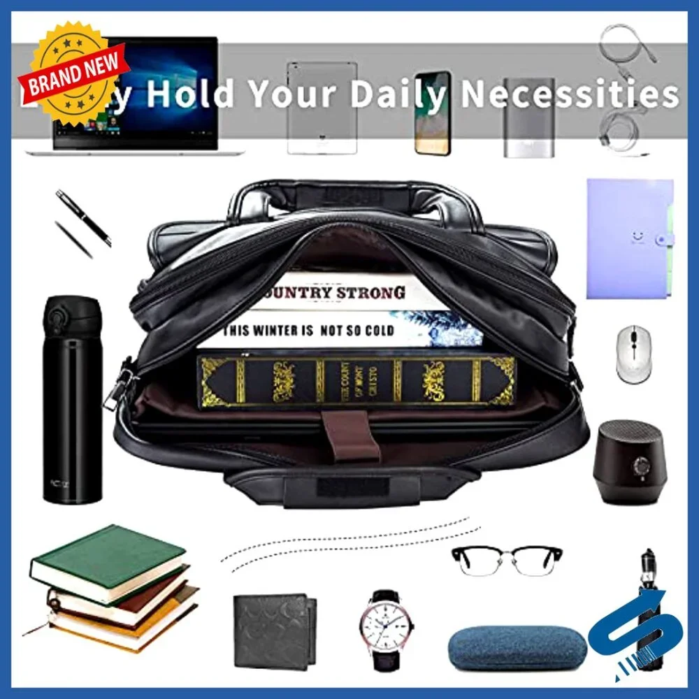 Leather Messenger Bag for Laptop Business Travel Briefcase 17.3 Inch